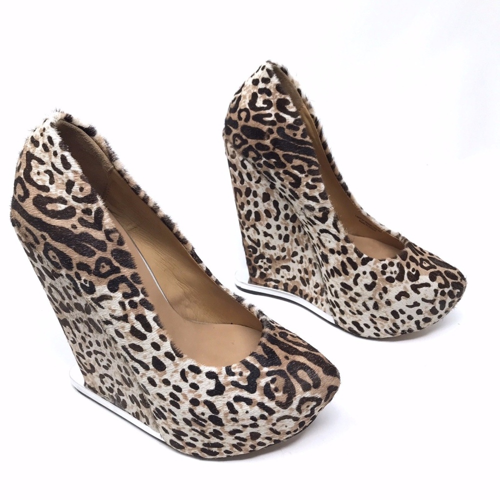 L.A.M.B. Brown White Fur Platform Dorothee Wedges_4
